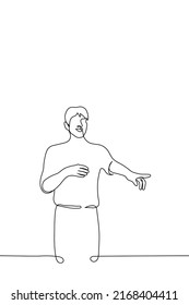 man laughing and pointing at someone or something - one line drawing vector. concept to mock or snide at someone or have fun over something