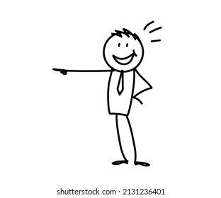 The man laughs and points his finger. Sketch. Vector illustration.