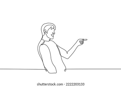 man laughs and points his finger - one line drawing vector. concept mocker, joker, merry fellow, bully