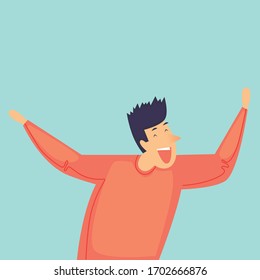 Man laughs, success, joy. Flat design vector illustration.