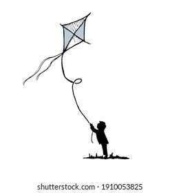 a man launches a kite, contour image