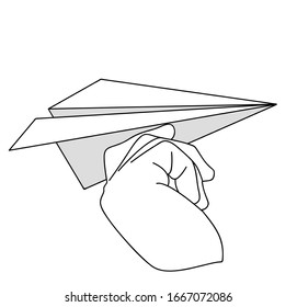 man launches a paper airplane. vector illustration.