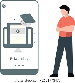 El hombre está lanzando un innovador sistema de aprendizaje en línea.