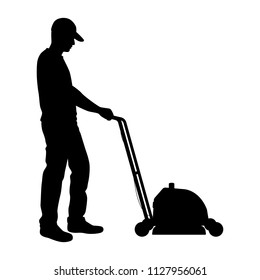 The man with lawn mower silhouette vector