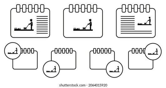 Man lawn mower vector icon in calender set illustration for ui and ux, website or mobile application