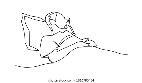 Man laying down   feeling sick one line vector drawing  illustration  Continuous line drawing sick Old man laying in bed in hospital  Sleeping woman drawing  Coronavirus  Covid  19