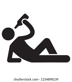 
A man laying on floor with bottle to his mouth showing icon for drunk human
