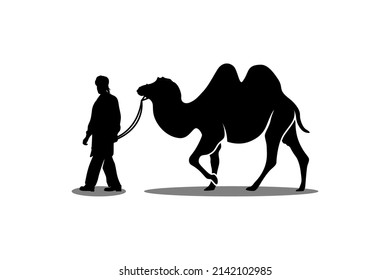 man lead a camel Silhouette vector design