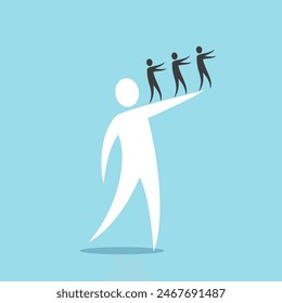 Man leading followers to abyss. Bad leadership, wrong direction, dictatorship, totalitarian regime, misleading propaganda, mad leader and manipulation. Flat design. EPS 8 vector illustration