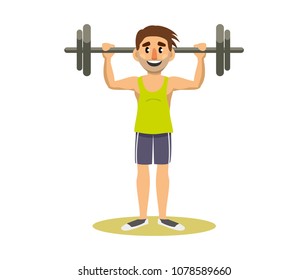 a man leads a healthy lifestyle. man holding a barbell. isolated vector