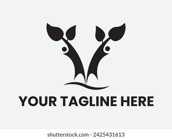 Man and leaf logo design and vector icon and white background.