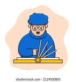 Un hombre repasa las páginas de los libros. En el estilo de las caricaturas, el concepto de educación, el estudio del conocimiento
