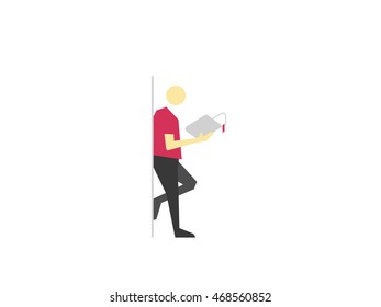 Man leaned on wall and reading book. Flat vector Illustration.