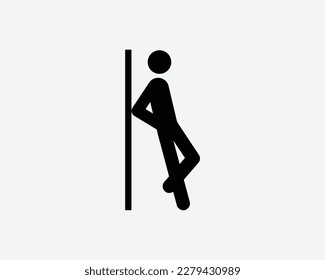Man Leaning Against Wall Icon Tired Rest Resting Lean Stick Figure Vector Black White Silhouette Symbol Sign Graphic Clipart Artwork Illustration Pictogram svg