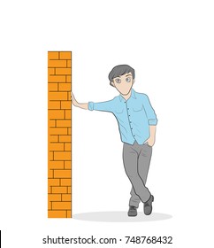 the man is leaning against the wall. vector illustration.