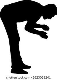 Hombre inclinado hacia abajo silueta aislada vista frontal.