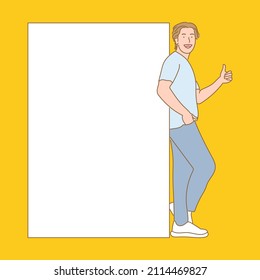 Hombre apoyado en el espacio de copia aislado en el vector de ilustración plana de fondo.