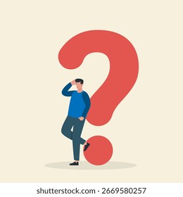 Man Leaning on a Question Mark.  Doubt and Confusion Concept