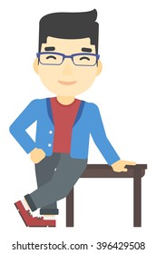 Man leaning on table.