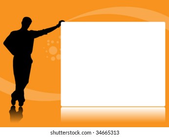 Man leaning on white stand
