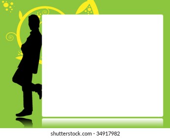 Man leaning on white stand