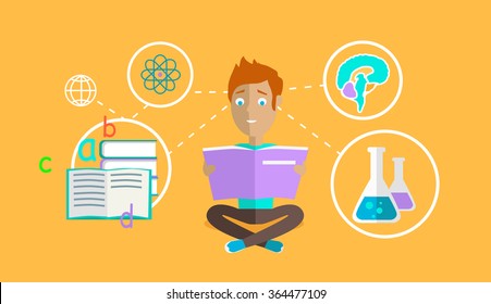 Man learning ability concept design. Strategy education, development business skill, solution work, success learn, motivation teaching, training and illustration. Back to shool. Education concept