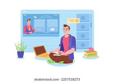 Man Learning Different Foreign Languages Online