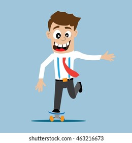 man learning to ride a skateboard. vector illustration of cartoon