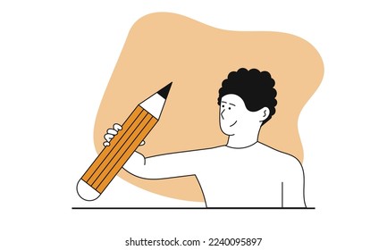 Man learning vector concept illustration. Online education and student study. Character and internet knowledge. Studying on book and male training. Course information and lesson on textbook
