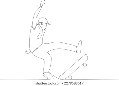 A man learns to skateboard. Skateboarding one-line drawing