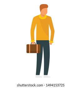 Man with leather bag icon. Flat illustration of man with leather bag vector icon for web design