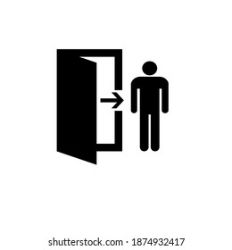 The man left the room. Dismissal. Black and White Icon. Vector flat illustration