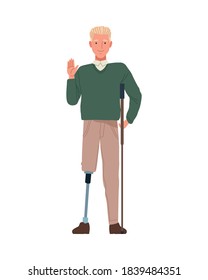man with leg prosthesis perfectly imperfect character vector illustration design
