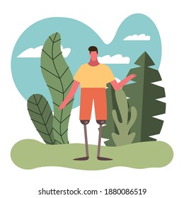hombre con piernas prótesis desactivado personaje ilustración vectorial