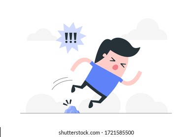 Man legs stumbling with a rock. Unexpected problem concept illustration.