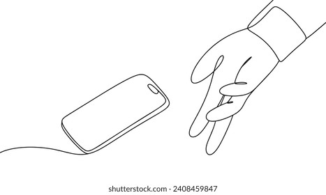 A man lets go of his mobile phone. Time without gadgets. A break from the Internet and social networks. Vector illustration. Images produced without the use of any form of AI software at any stage.  svg
