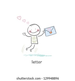 A man and a letter. Illustration.