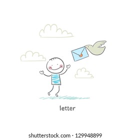 A man and a letter. Illustration.