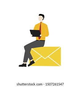 The man with the letter and the tablet. Flat cartoon character isolated on white background