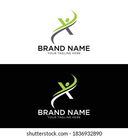 Man as Letter X Logo design vector template Ribbon style. Active Sport Digital People Logotype concept icon.