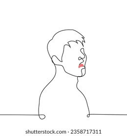 man licking his lips - one line art vector. concept lick dry lips, hungry, pervert in anticipation