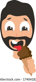 Man licking ice cream, illustration, vector on white background