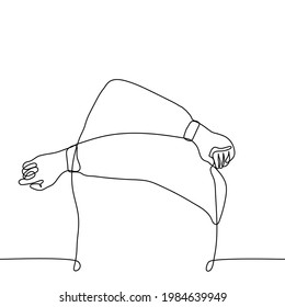 man lies covering his face with his hands - one line drawing. concept of shame, doom, loneliness, sobbing, fatigue, emotional burnout