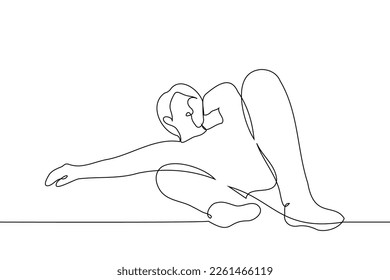 man lies imposingly spreading his legs   put his hand under his head    one line drawing vector  concept rest  relaxation