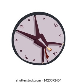 Man lies inside the watch face. Vector illustration on white background.