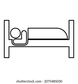El hombre yace en la cama concepto de dormir El símbolo del contorno del signo del hotel icono de color negro ilustración vectorial estilo plano imagen simple