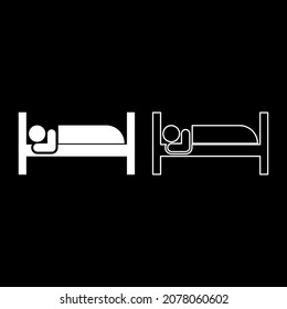 Man lies on bed sleeping concept Hotel sign icon white color vector illustration flat style simple image set