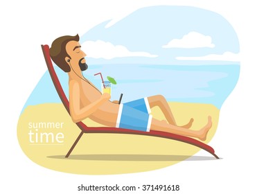 man lies on the deck chair