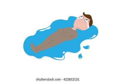 Man lies on floor crying in puddle of tear