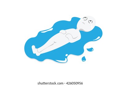 Man lies on floor crying in puddle of tears